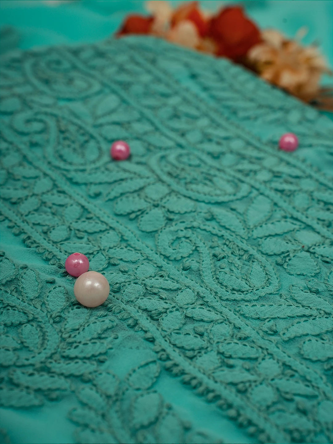 Ada Hand Embroidered Sea Green Georgette Lucknowi Chikankari Unstitched Suit Piece A211288