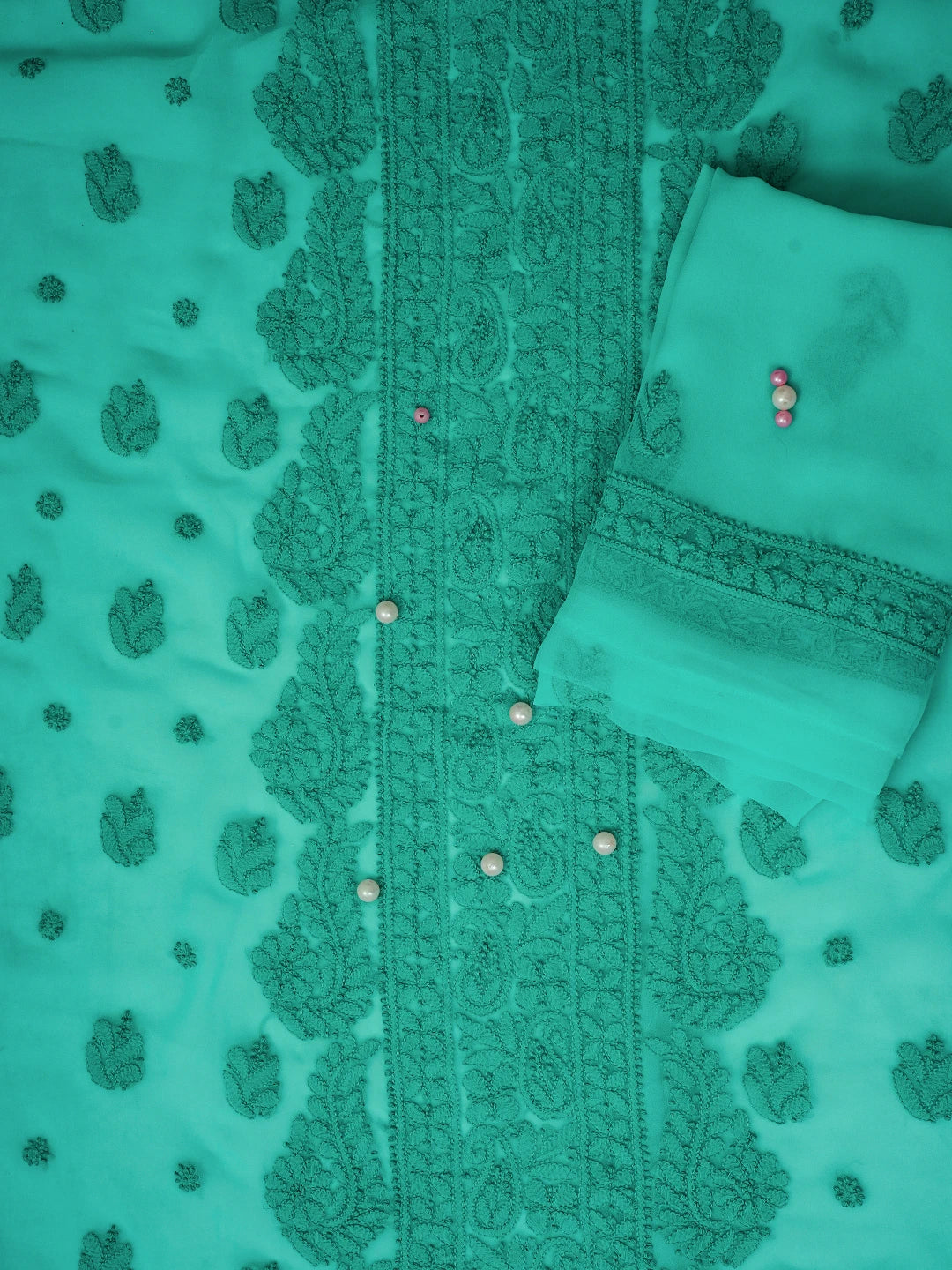 Ada Hand Embroidered Sea Green Georgette Lucknowi Chikankari Unstitched Suit Piece A211288