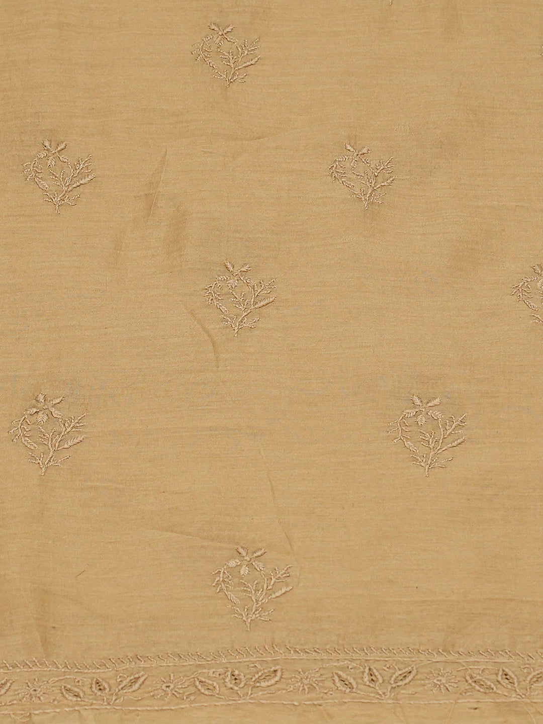 Ada Hand Embroidered Camel Brown Chanderi Lucknowi Chikankari Unstitched Kurta Dupatta Set 01A729214