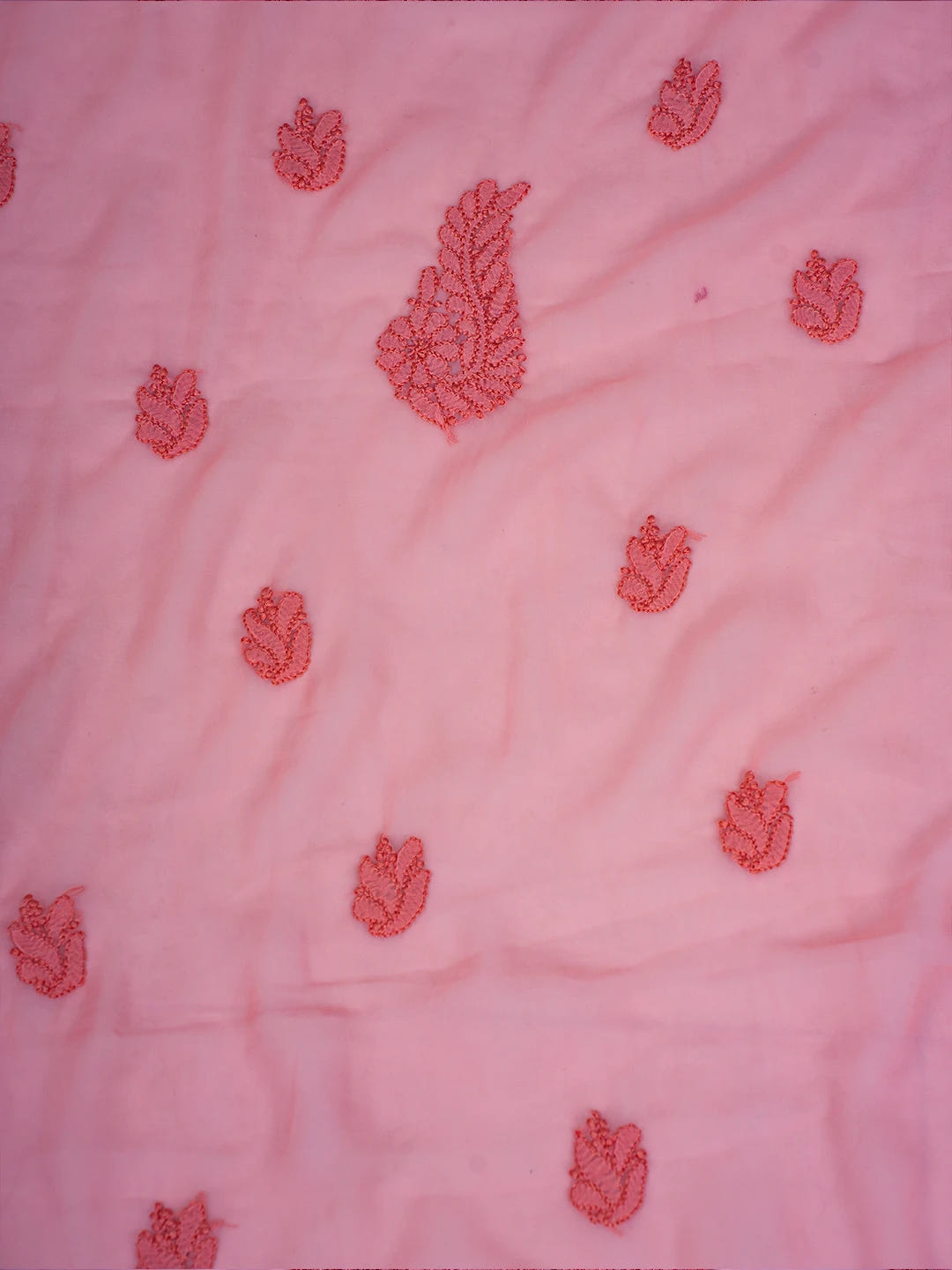 Ada Hand Embroidered Peach Georgette Lucknowi Chikankari Unstitched Suit Piece A211289