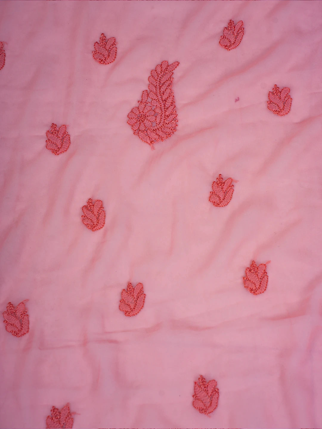 Ada Hand Embroidered Peach Georgette Lucknowi Chikankari Unstitched Suit Piece A211289
