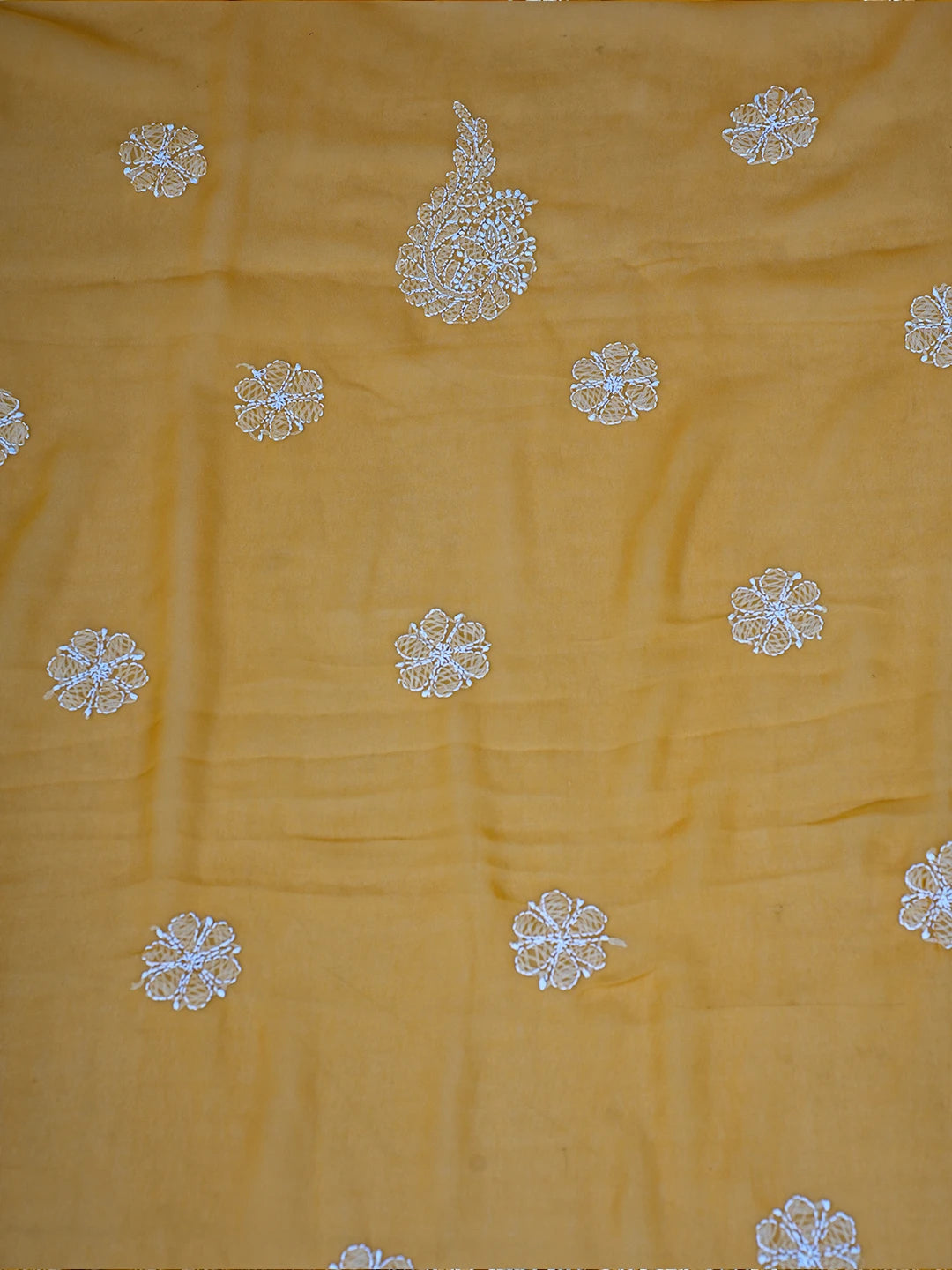 Ada Hand Embroidered Mustard Georgette Lucknowi Chikankari Unstitched Suit Piece A211306