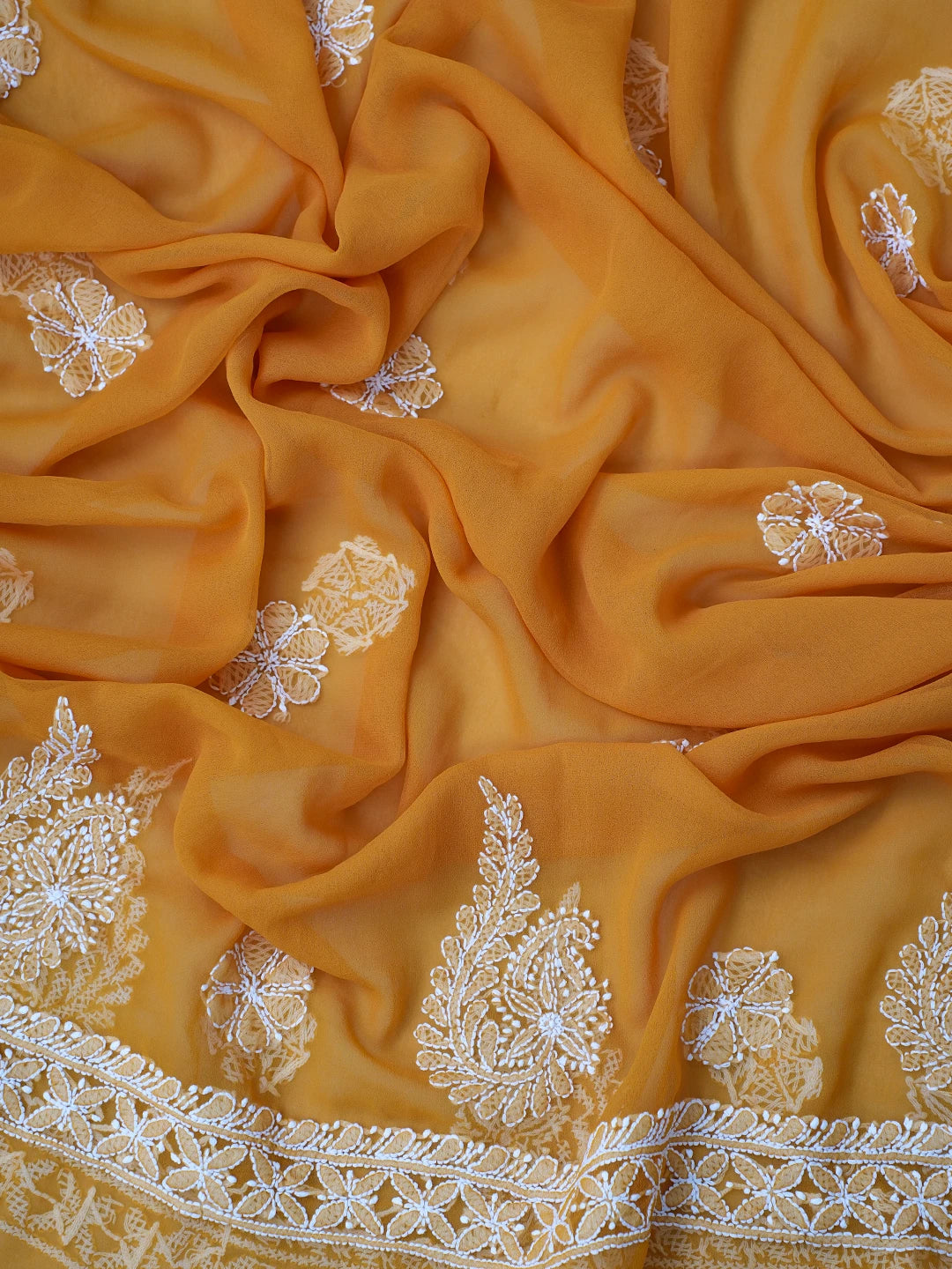 Ada Hand Embroidered Mustard Georgette Lucknowi Chikankari Unstitched Suit Piece A211306