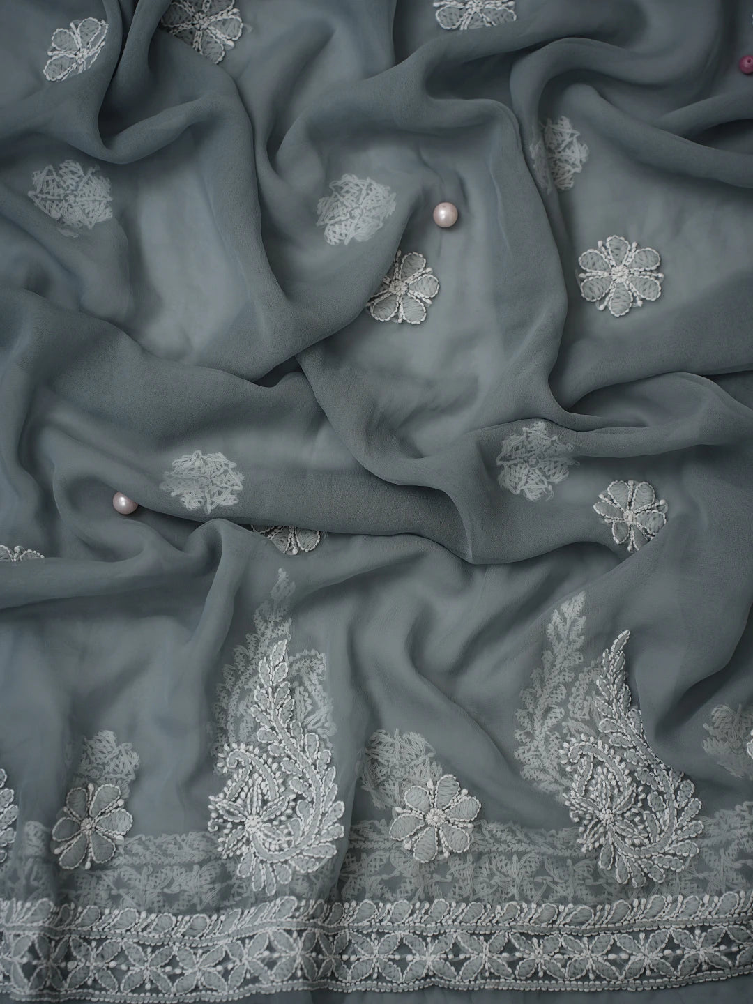Ada Hand Embroidered Grey Georgette Lucknowi Chikankari Unstitched Suit Piece A211307