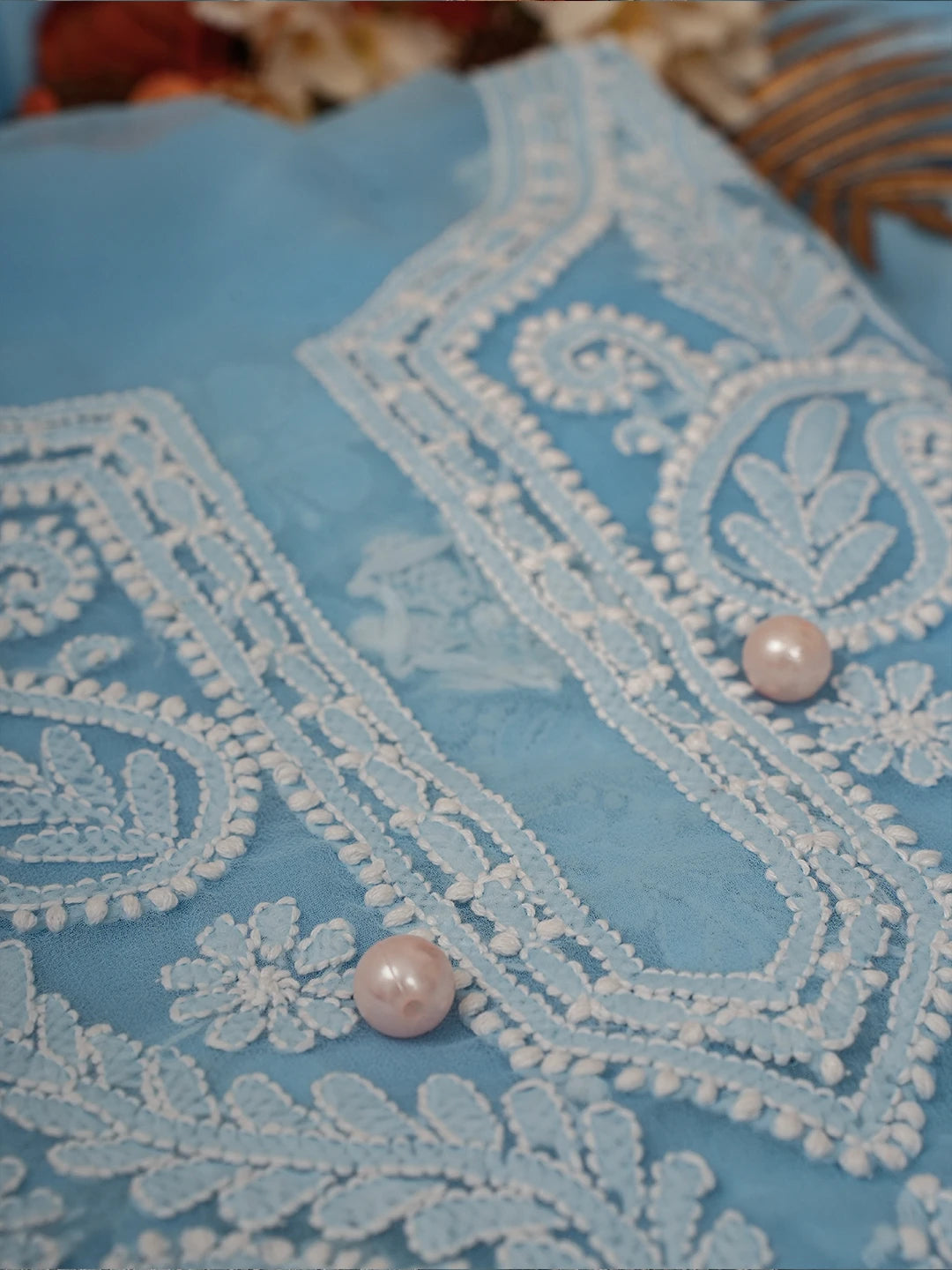 Ada Hand Embroidered Powder Blue Georgette Lucknowi Chikankari Unstitched Suit Piece A211311
