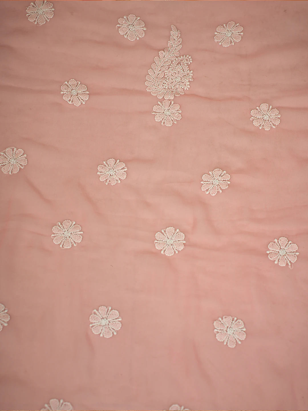 Ada Hand Embroidered Peach Georgette Lucknowi Chikankari Unstitched Suit Piece A211312