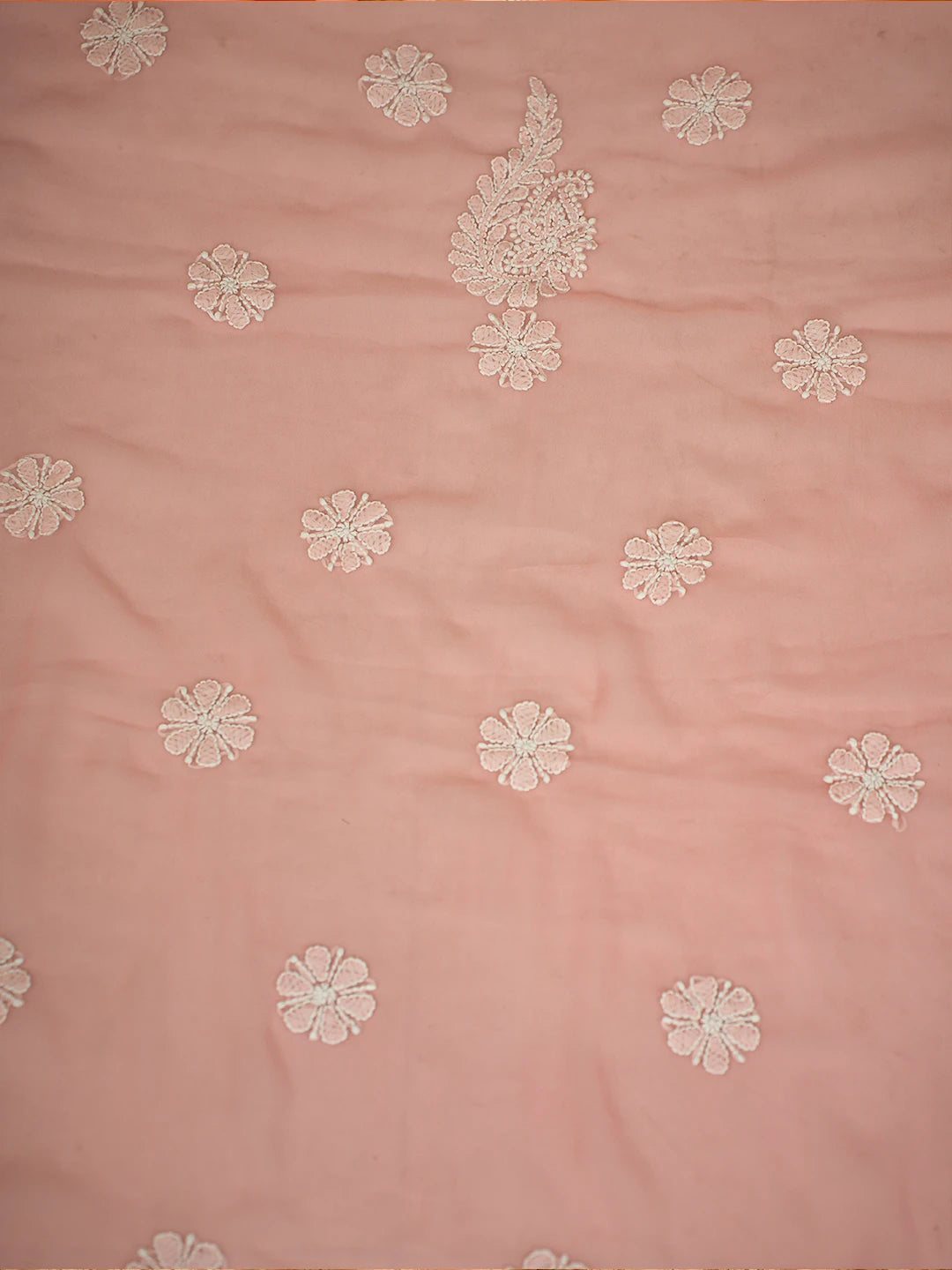 Ada Hand Embroidered Peach Georgette Lucknowi Chikankari Unstitched Suit Piece A211312