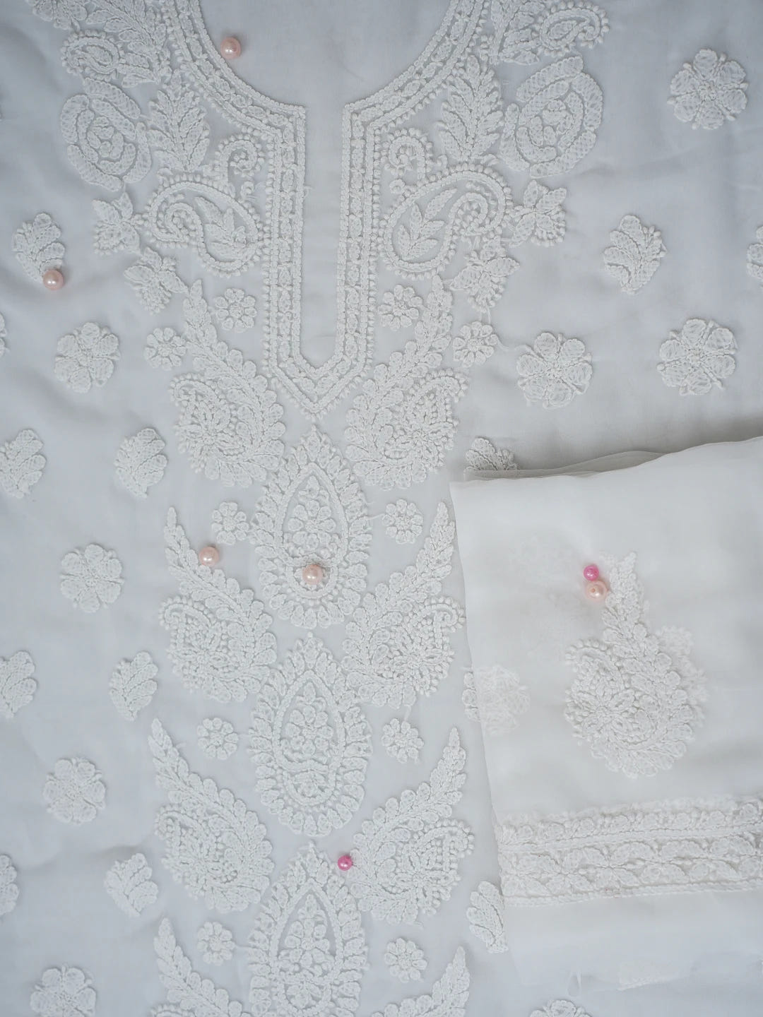 Ada Hand Embroidered White Georgette Lucknowi Chikankari Unstitched Suit Piece A211314