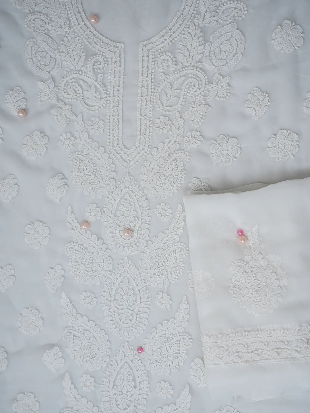 Ada Hand Embroidered White Georgette Lucknowi Chikankari Unstitched Suit Piece A211314