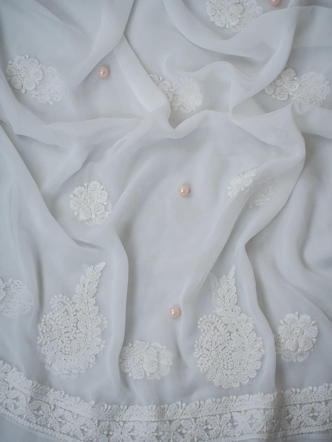 Ada Hand Embroidered White Georgette Lucknowi Chikankari Unstitched Suit Piece A211314