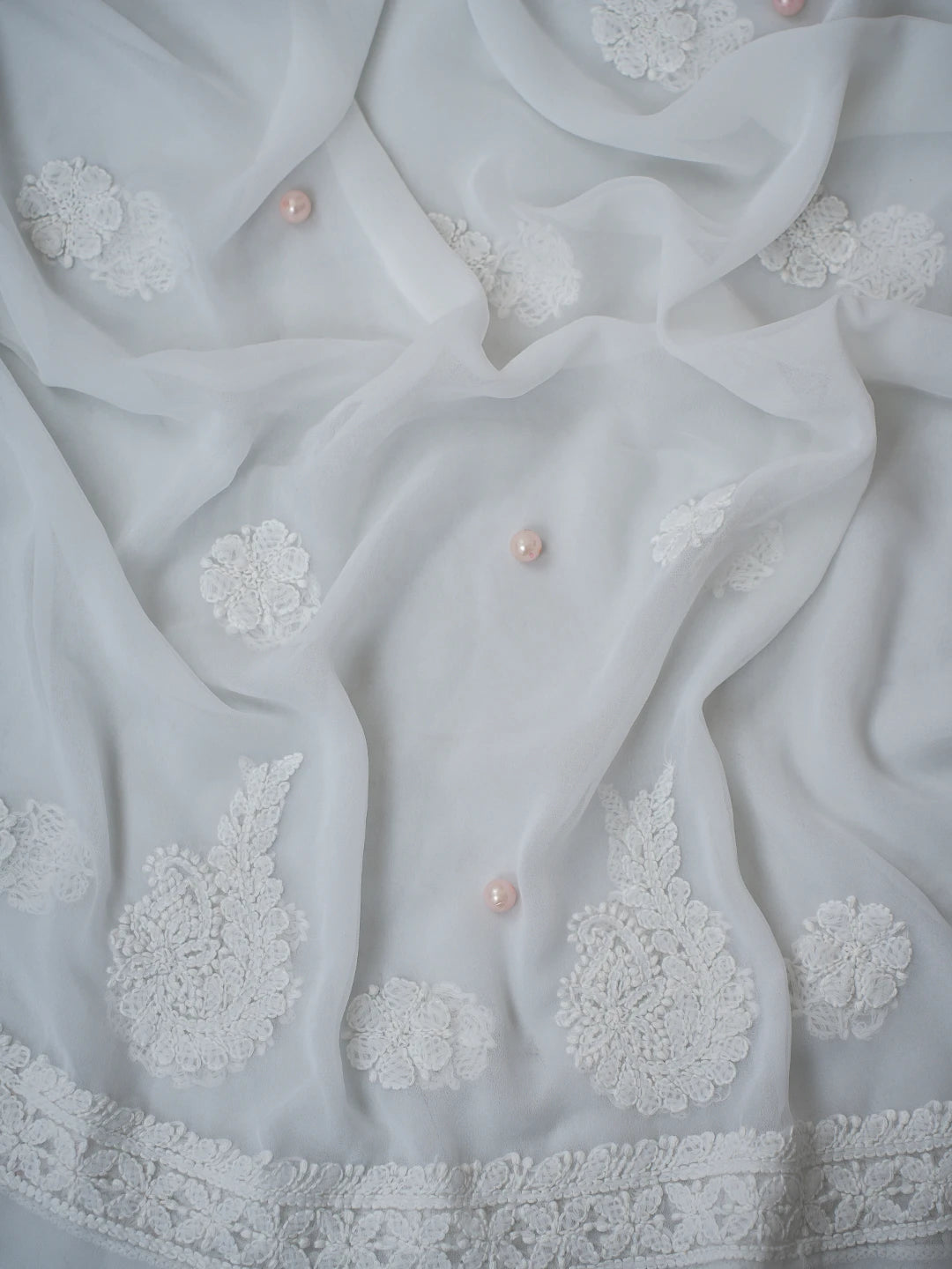 Ada Hand Embroidered White Georgette Lucknowi Chikankari Unstitched Suit Piece A211314