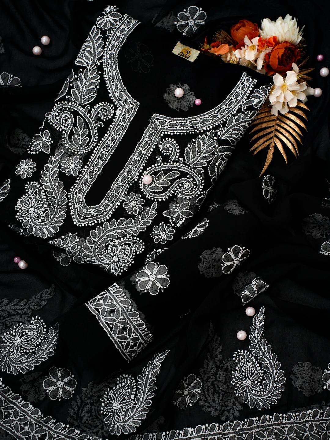 Ada Hand Embroidered Black Georgette Lucknowi Chikankari Unstitched Suit Set A211323
