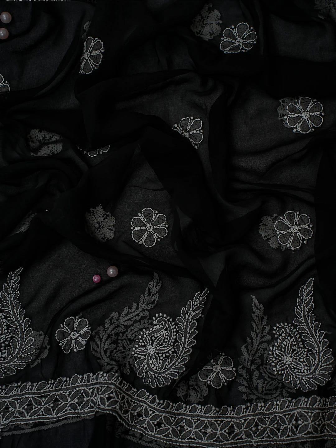 Ada Hand Embroidered Black Georgette Lucknowi Chikankari Unstitched Suit Set A211323