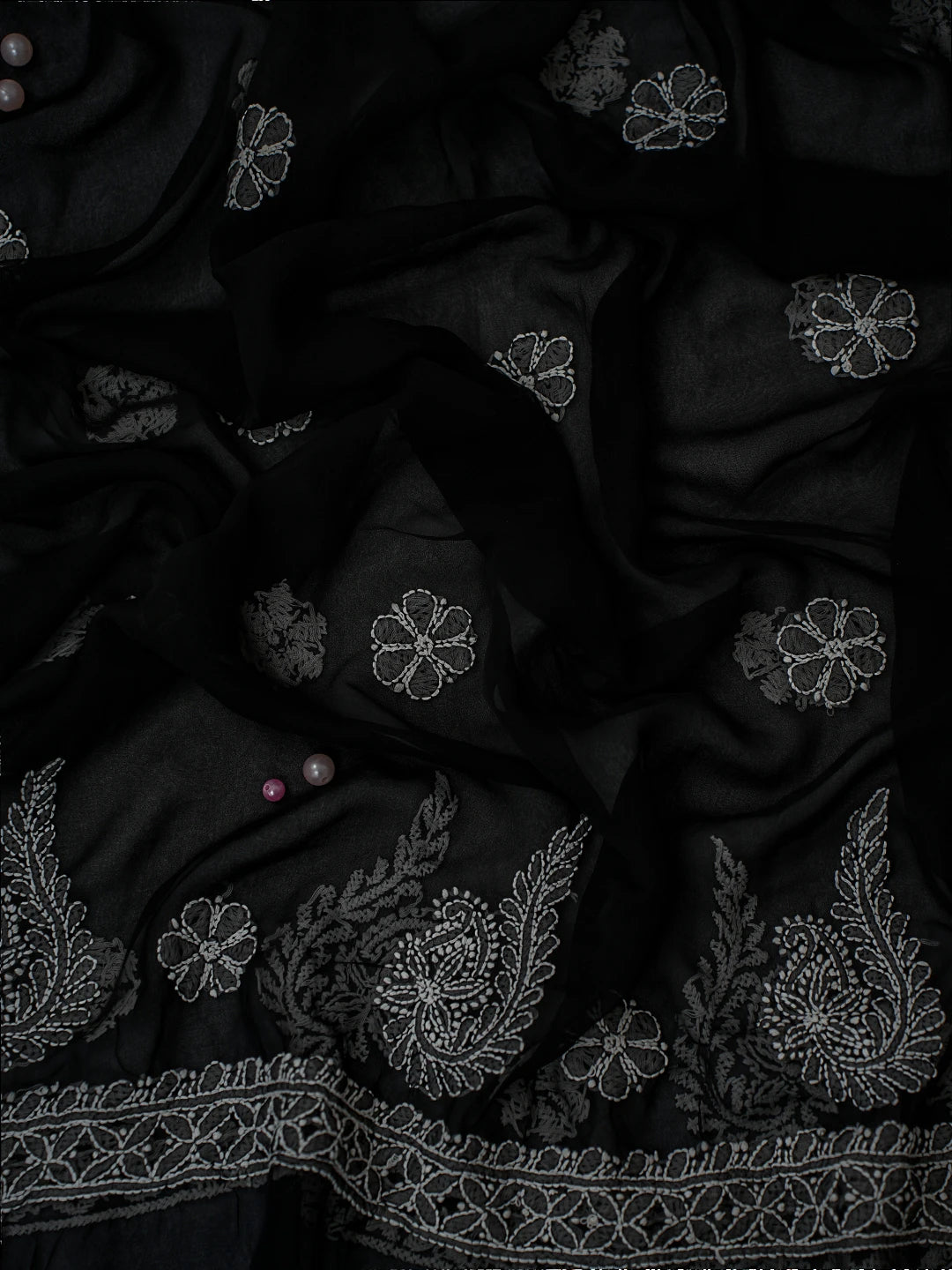 Ada Hand Embroidered Black Georgette Lucknowi Chikankari Unstitched Suit Set A211323