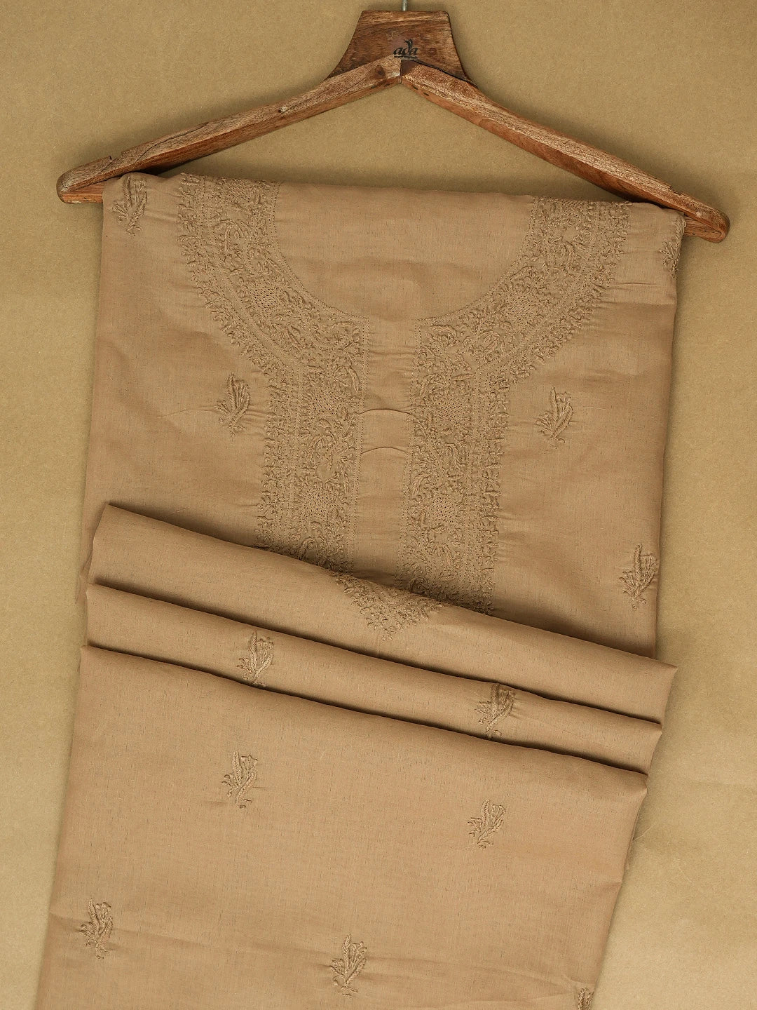 Ada Hand Embroidered Raw Umber Brown  Cotton Lucknowi Chikankari Unstitched Men's Kurta Piece 01A708690