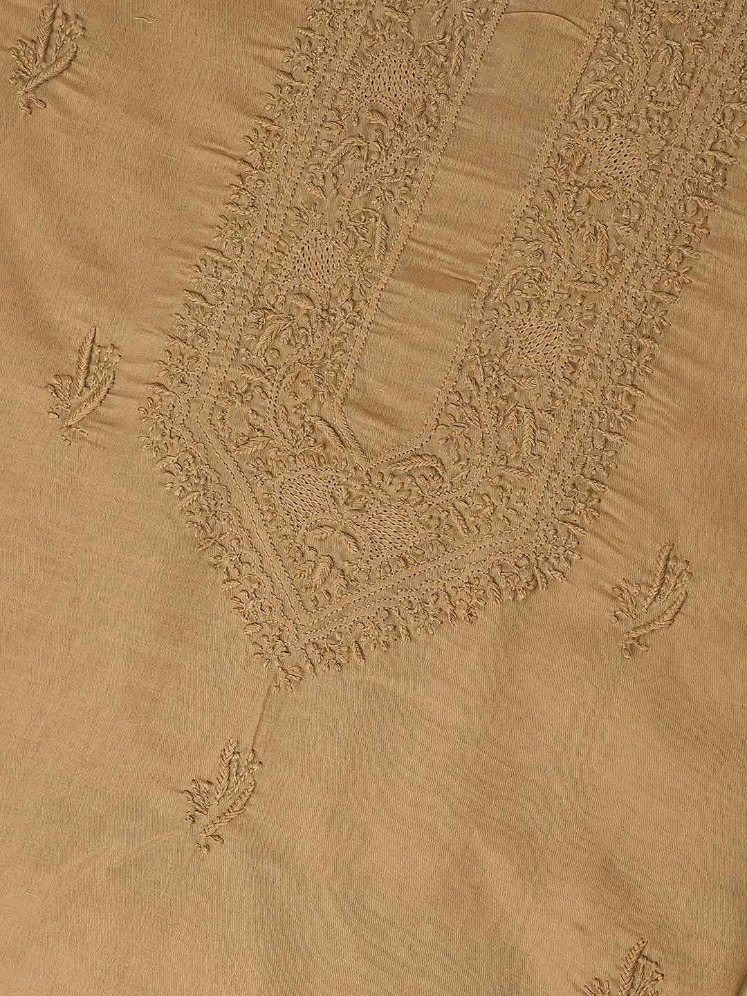 Ada Hand Embroidered Raw Umber Brown  Cotton Lucknowi Chikankari Unstitched Men's Kurta Piece 01A708690