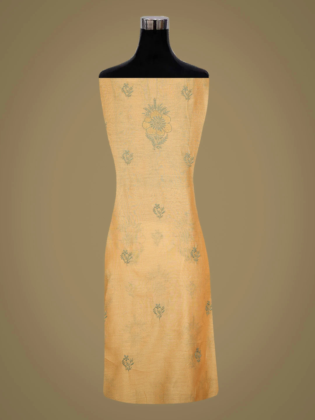 Ada Hand Embroidered Light Orange Chanderi Lucknowi Chikankari Unstitched Kurta Dupatta Set 01A729213