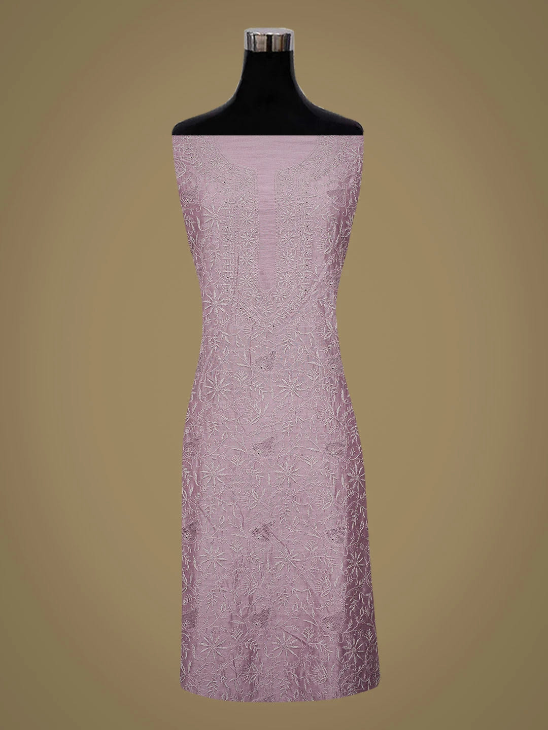 Ada Hand Embroidered Mauve Chanderi Lucknowi Chikankari Unstitched Kurta Dupatta Set 01A729294