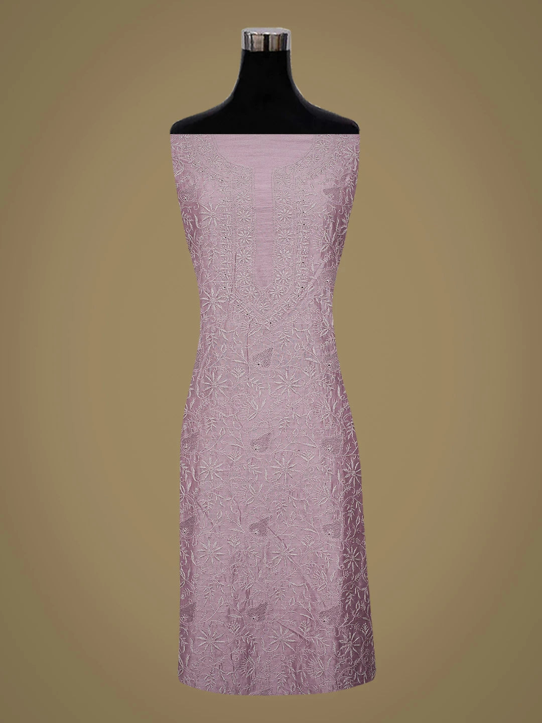 Ada Hand Embroidered Mauve Chanderi Lucknowi Chikankari Unstitched Kurta Dupatta Set 01A729294