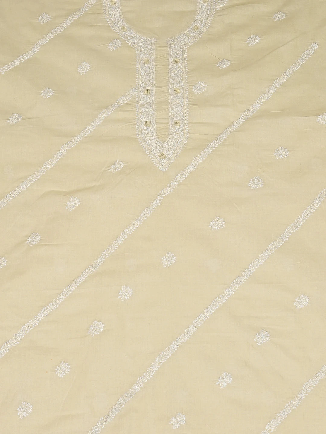 Ada Hand Embroidered Beige Cotton Lucknowi Chikankari Unstitched Men's Kurta Piece 01A706146