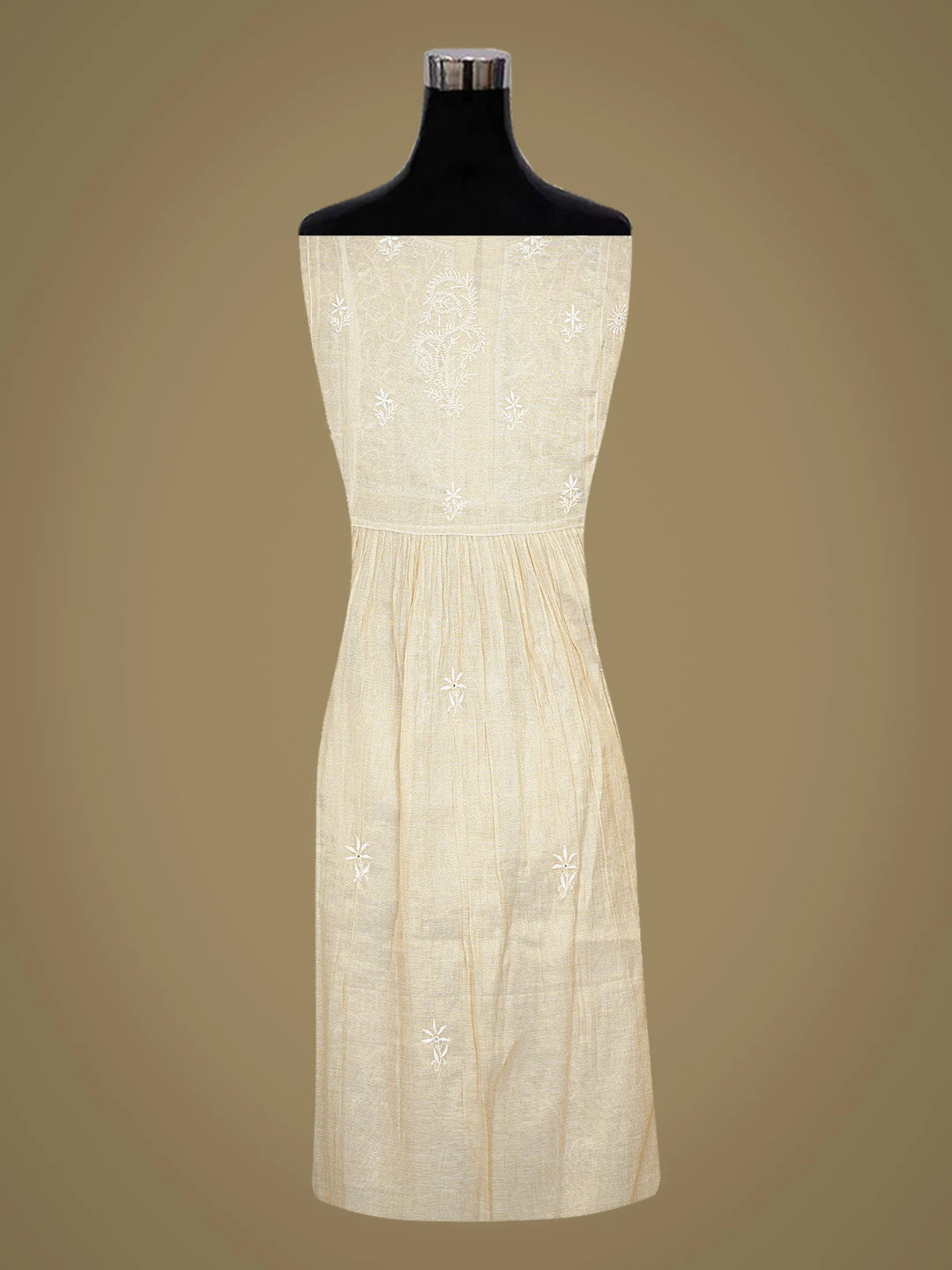 Ada Hand Embroidered Fawn Tissue Lucknowi Chikankari Semi-Stitched Kurta Dupatta Set 01A718037