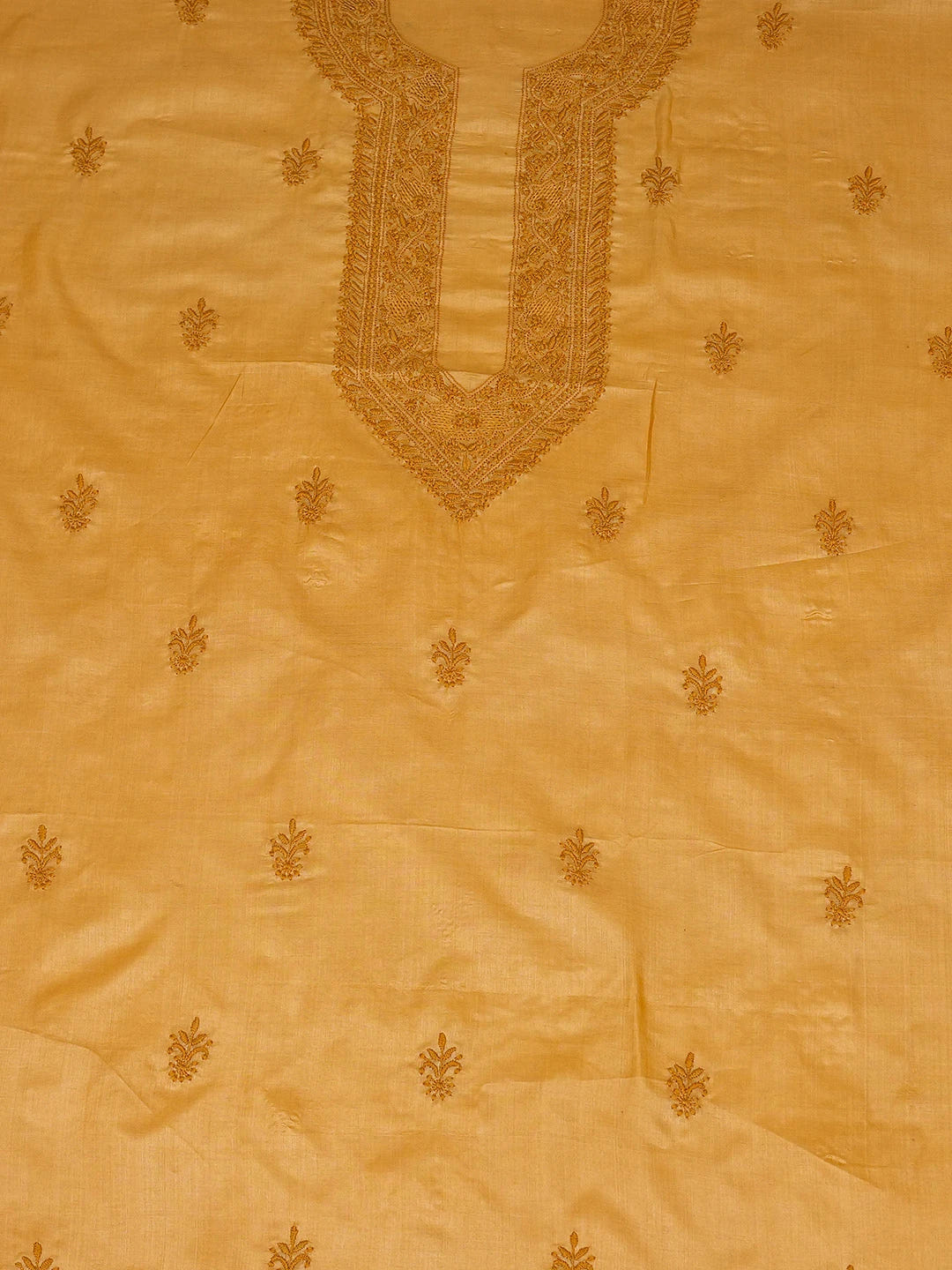 Ada Hand Embroidered Mustard Silk Lucknowi Chikankari Unstitched Men's Kurta Piece 01A722441