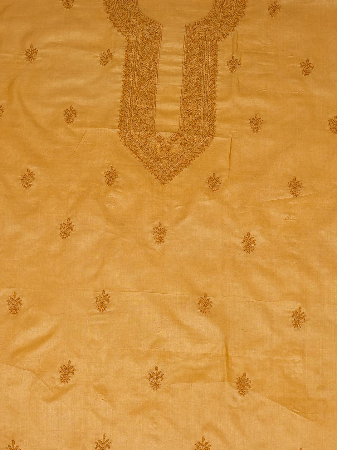 Ada Hand Embroidered Mustard Silk Lucknowi Chikankari Unstitched Men's Kurta Piece 01A722441