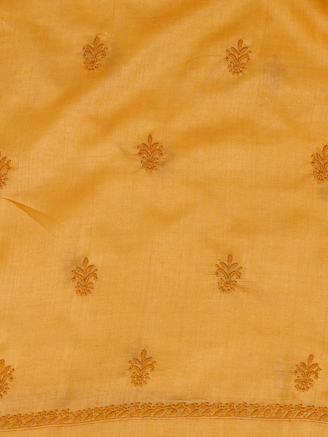 Ada Hand Embroidered Mustard Silk Lucknowi Chikankari Unstitched Men's Kurta Piece 01A722441