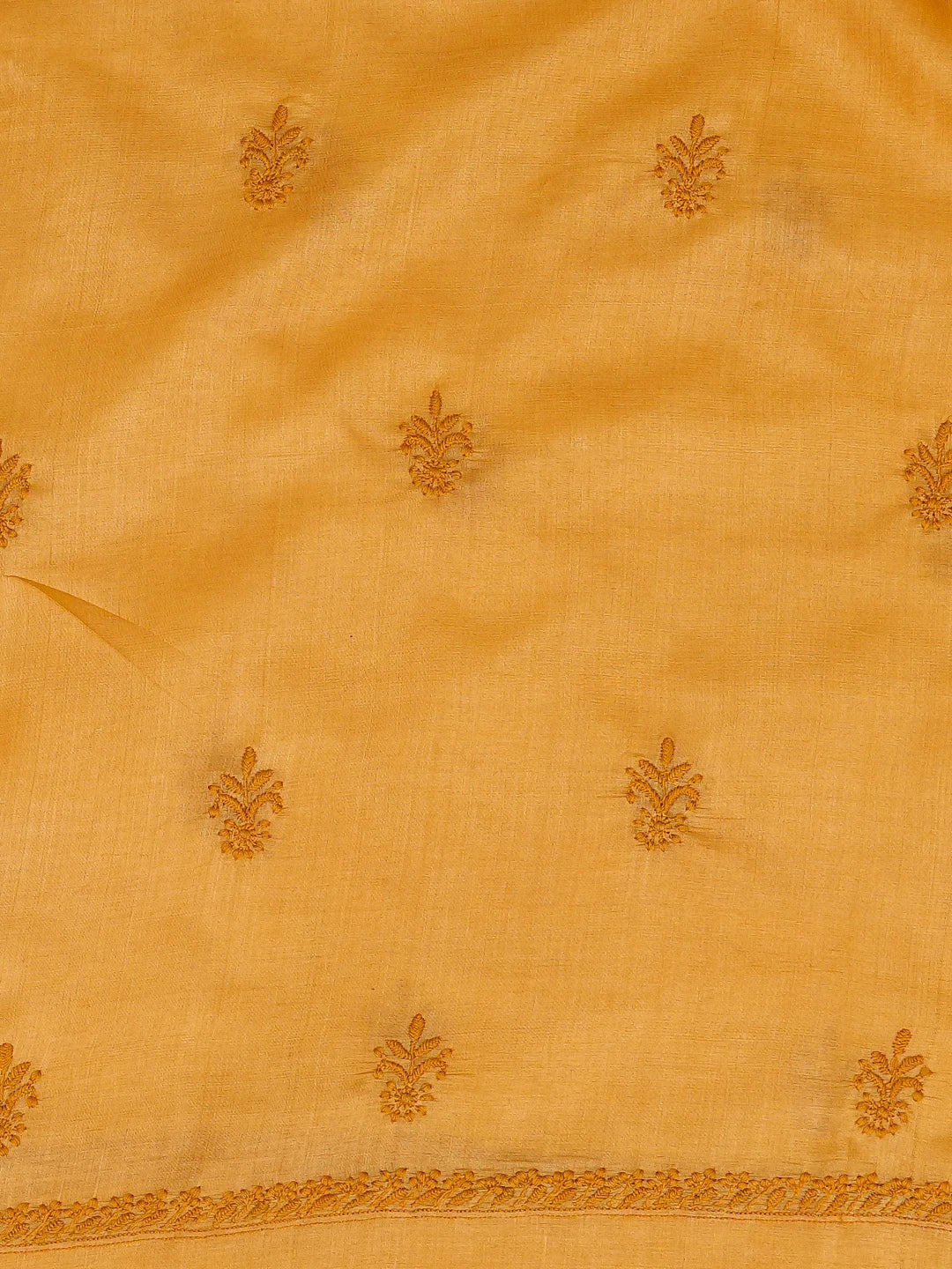 Ada Hand Embroidered Mustard Silk Lucknowi Chikankari Unstitched Men's Kurta Piece 01A722441