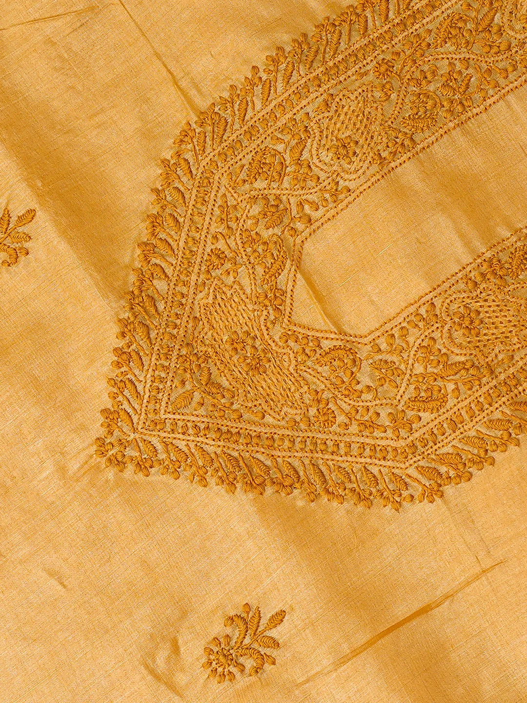 Ada Hand Embroidered Mustard Silk Lucknowi Chikankari Unstitched Men's Kurta Piece 01A722441
