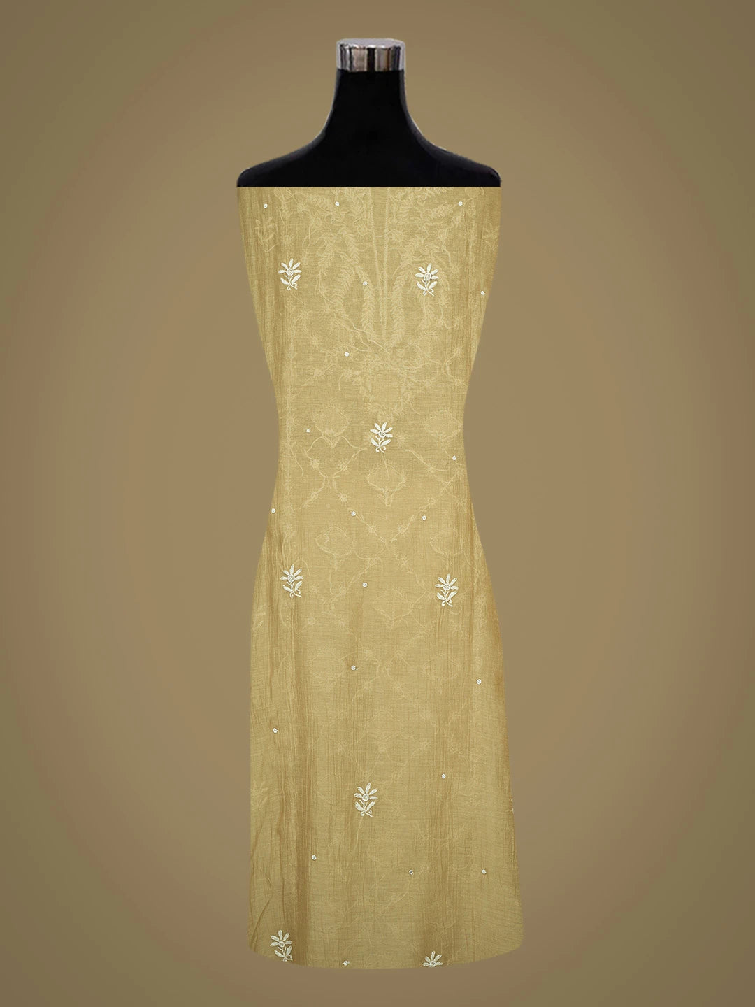Ada Hand Embroidered Fawn Chanderi Lucknowi Chikankari Semi-Stitched Kurta Dupatta Set With Cutdana Work 01A700401