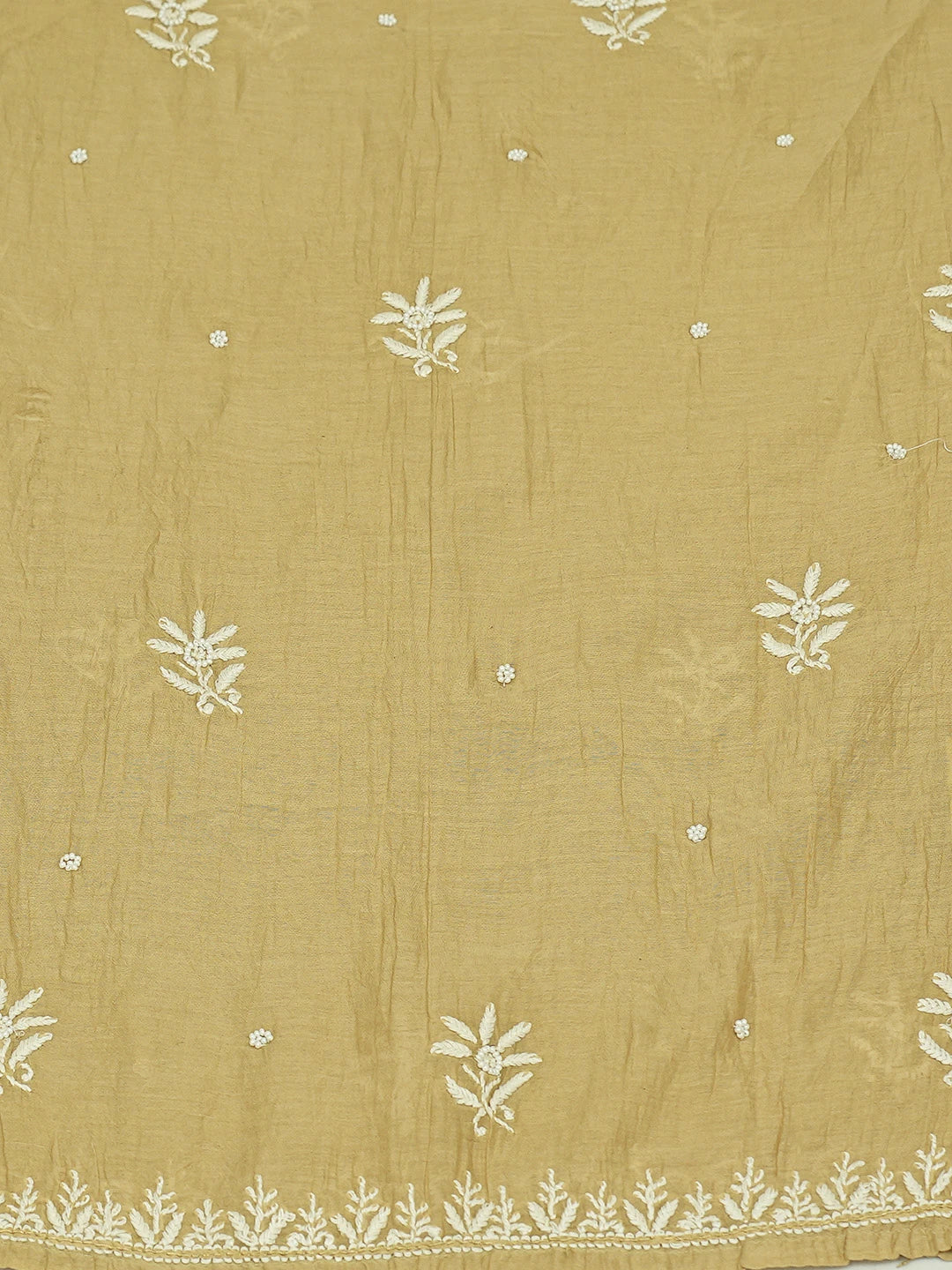 Ada Hand Embroidered Fawn Chanderi Lucknowi Chikankari Semi-Stitched Kurta Dupatta Set With Cutdana Work 01A700401