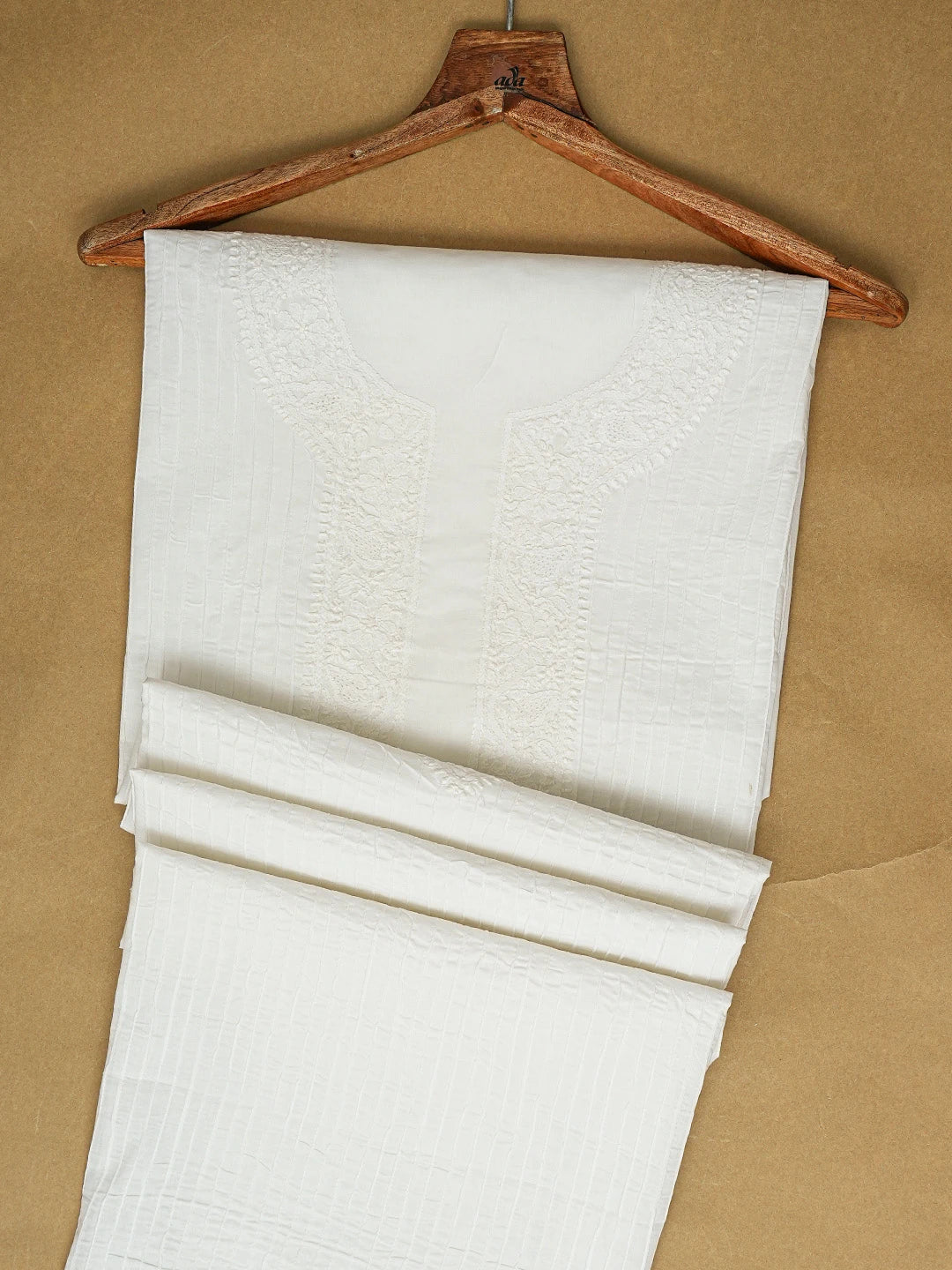 Ada Hand Embroidered White Cotton Lucknowi Chikankari Unstitched Men's Kurta Piece 01A708888