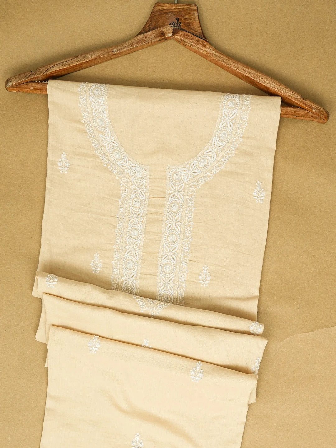 Ada Hand Embroidered Fawn Cotton Lucknowi Chikankari Unstitched Men's Kurta Piece 01A719094