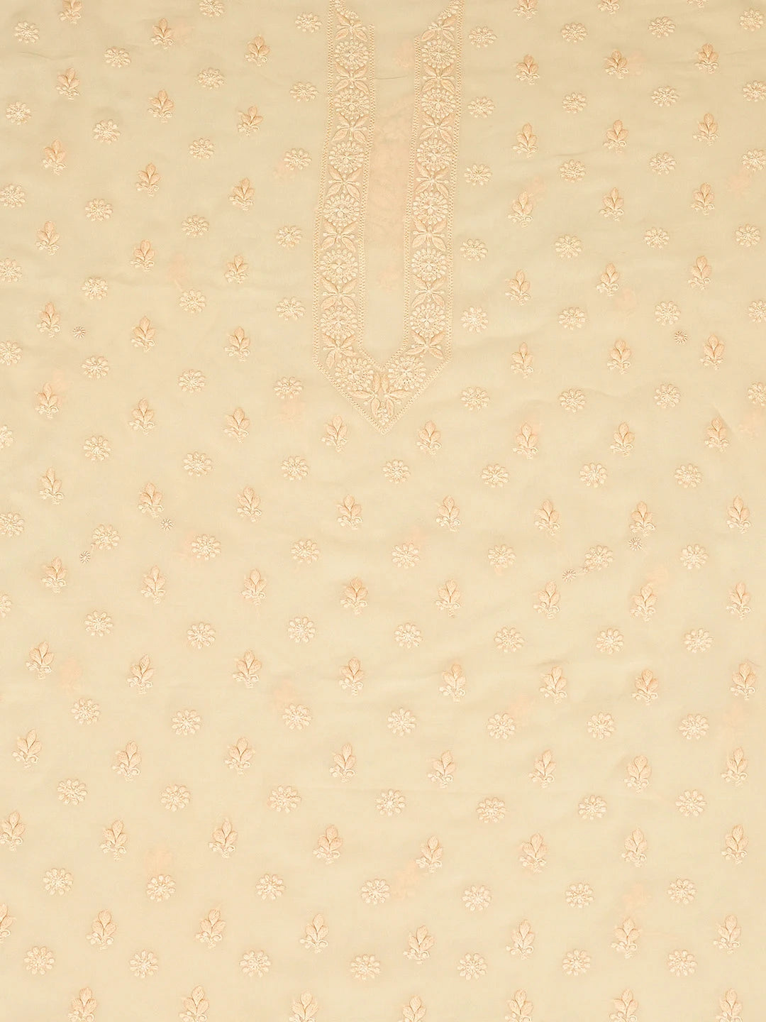 Ada Hand Embroidered Creamy Peach  Viscose Georgette Lucknowi Chikankari Unstitched Men's Kurta Piece 01A710958
