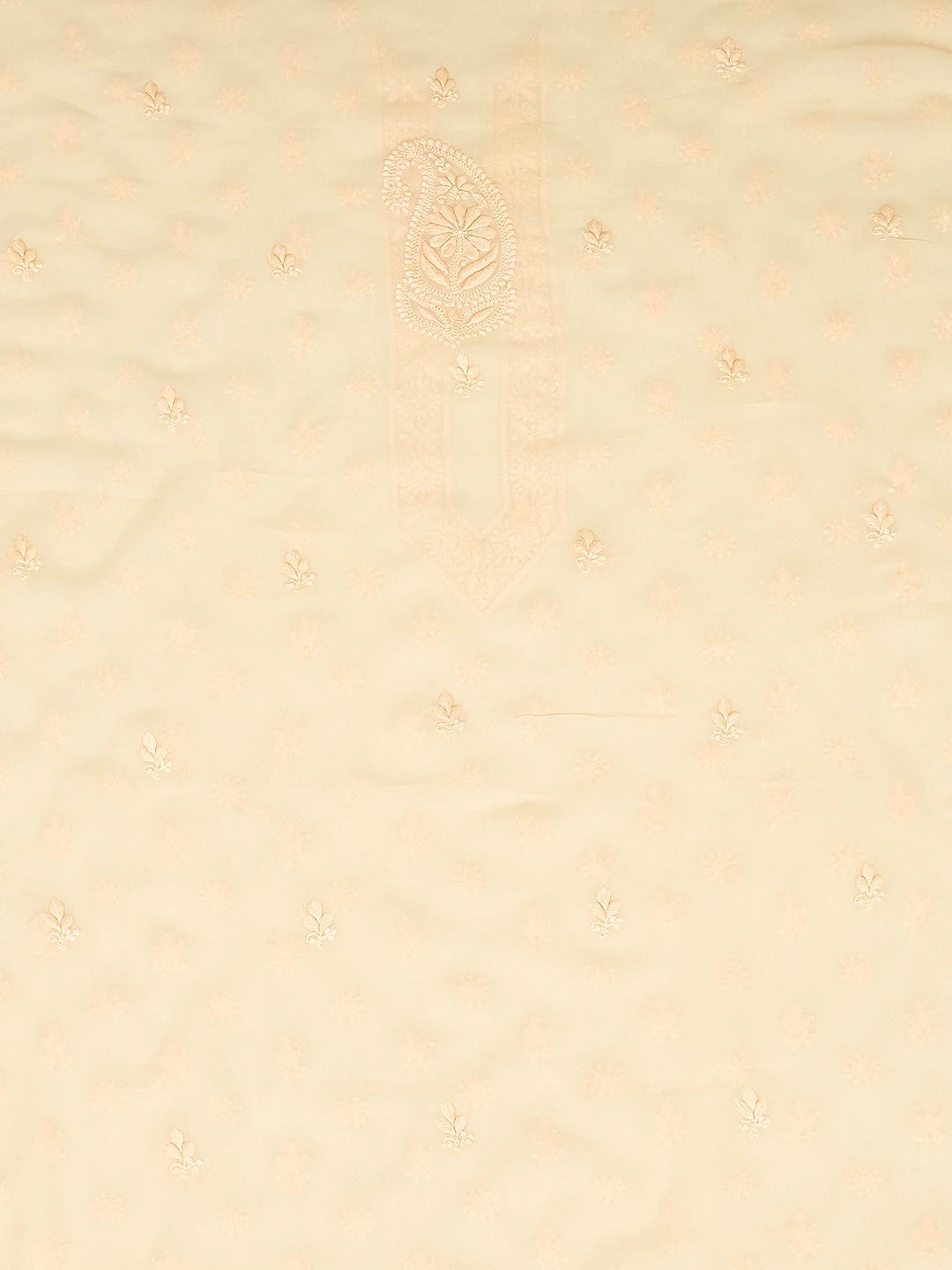 Ada Hand Embroidered Creamy Peach  Viscose Georgette Lucknowi Chikankari Unstitched Men's Kurta Piece 01A710958