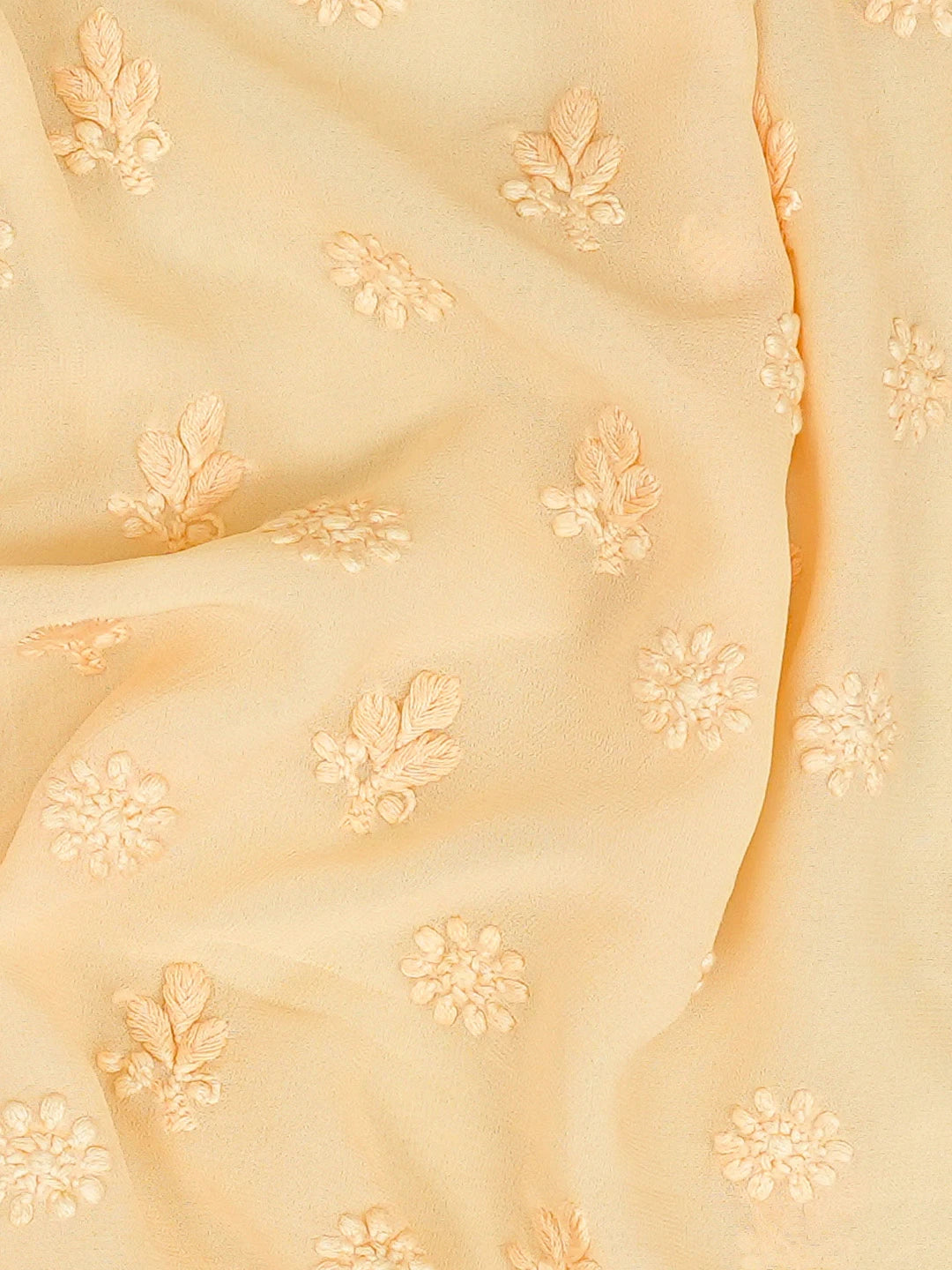 Ada Hand Embroidered Creamy Peach  Viscose Georgette Lucknowi Chikankari Unstitched Men's Kurta Piece 01A710958