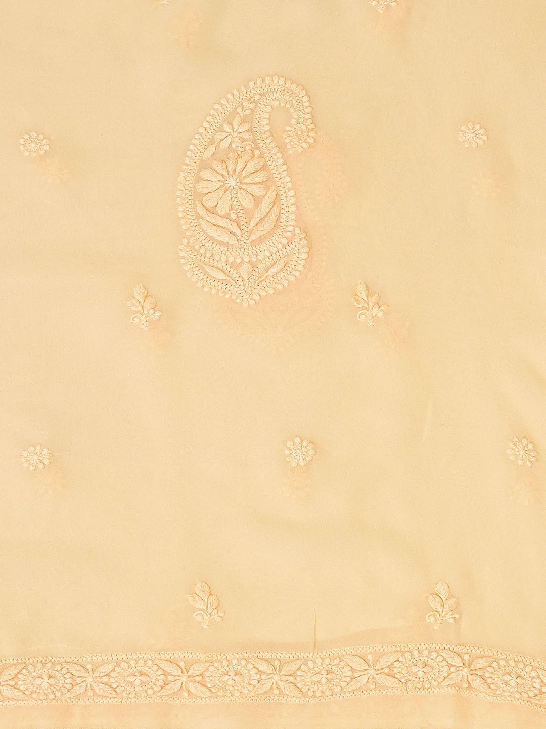Ada Hand Embroidered Creamy Peach  Viscose Georgette Lucknowi Chikankari Unstitched Men's Kurta Piece 01A710958