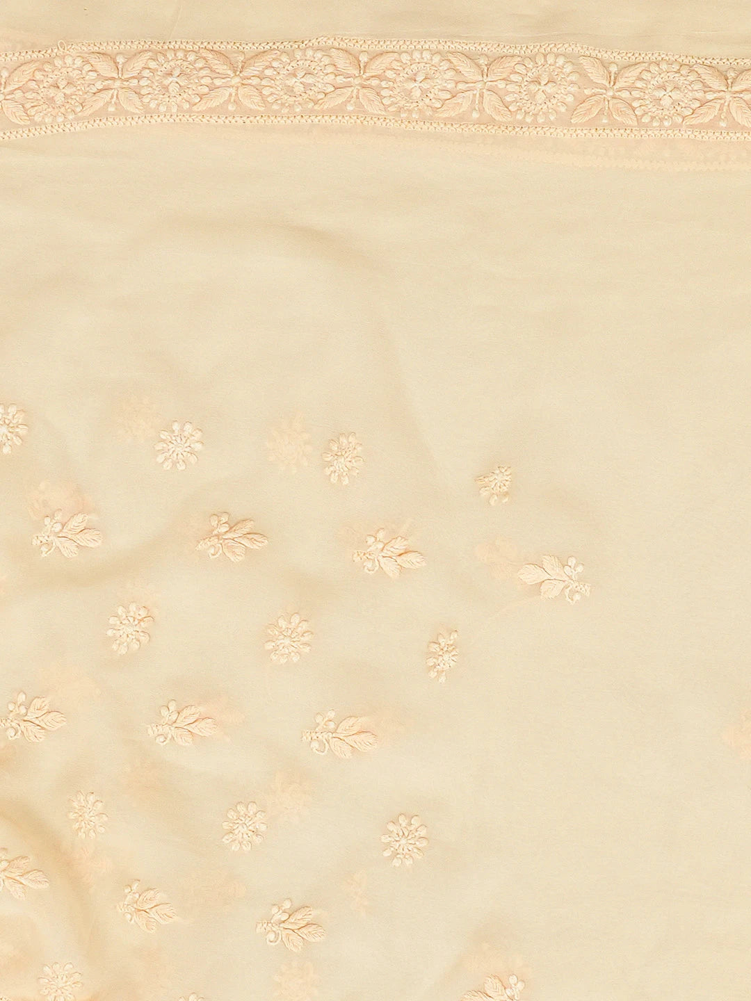 Ada Hand Embroidered Creamy Peach  Viscose Georgette Lucknowi Chikankari Unstitched Men's Kurta Piece 01A710958