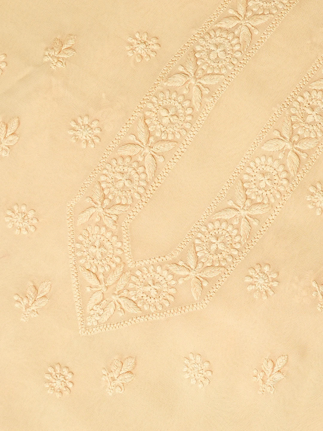 Ada Hand Embroidered Creamy Peach  Viscose Georgette Lucknowi Chikankari Unstitched Men's Kurta Piece 01A710958
