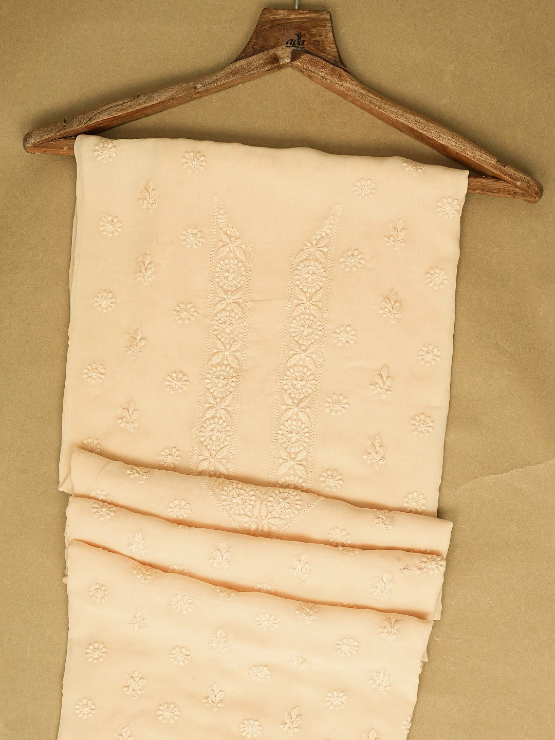 Ada Hand Embroidered Creamy Peach  Viscose Georgette Lucknowi Chikankari Unstitched Men's Kurta Piece 01A710958