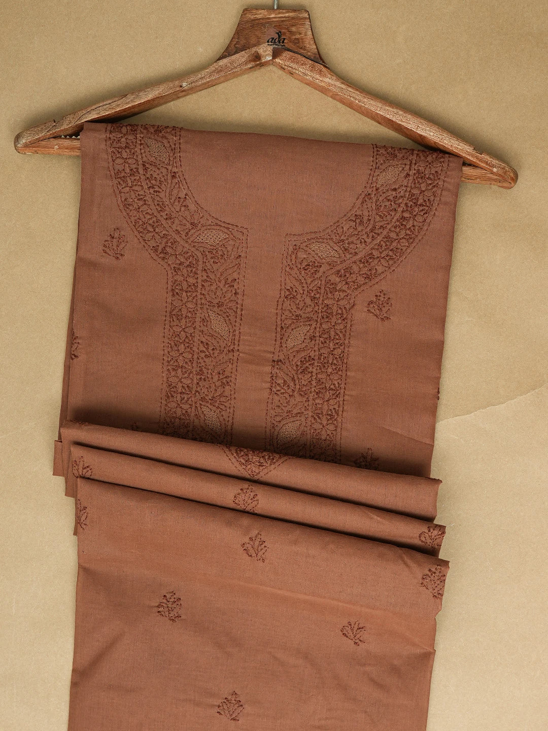 Ada Hand Embroidered Brown Cotton Lucknowi Chikankari Unstitched Men's Kurta Piece 01A661757