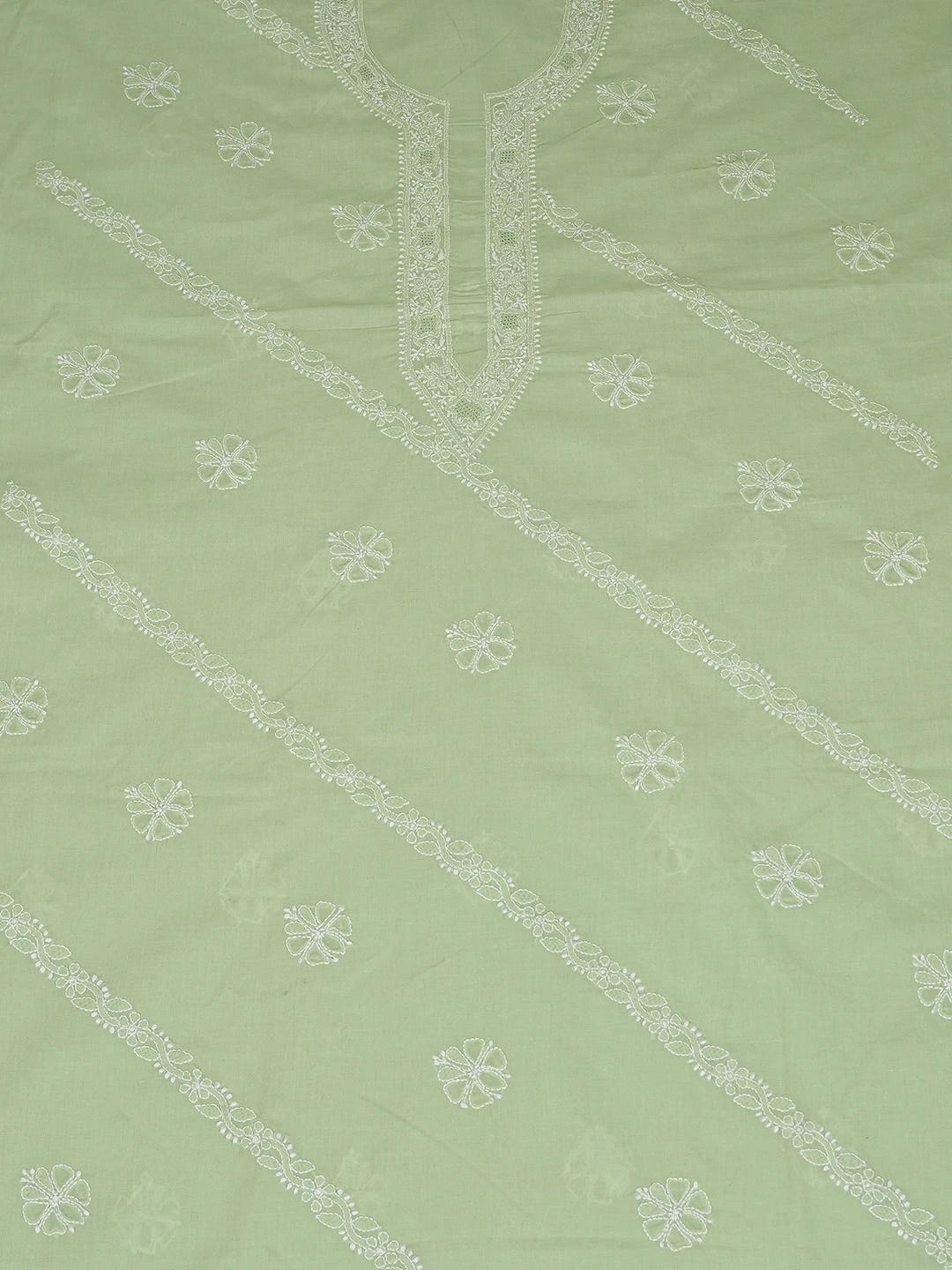 Ada Hand Embroidered Pista Green Cotton Lucknowi Chikankari Unstitched Men's Kurta Piece 01A706139