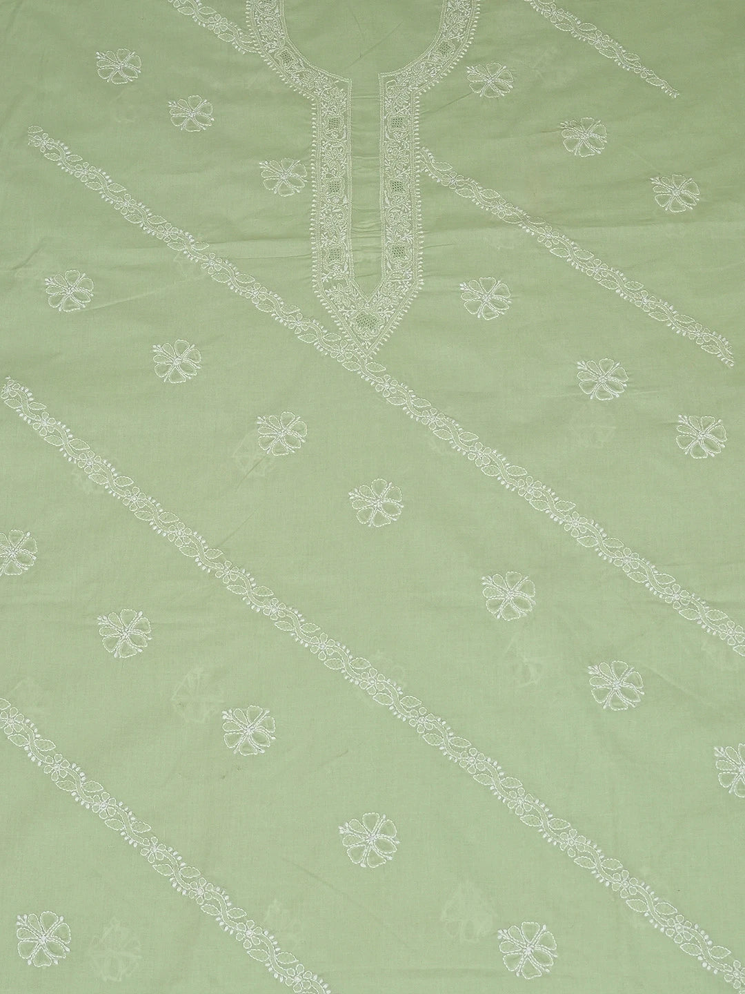 Ada Hand Embroidered Pista Green Cotton Lucknowi Chikankari Unstitched Men's Kurta Piece 01A706139