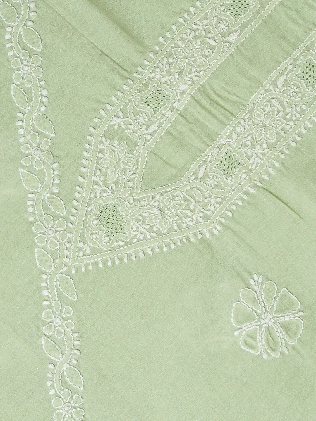 Ada Hand Embroidered Pista Green Cotton Lucknowi Chikankari Unstitched Men's Kurta Piece 01A706139