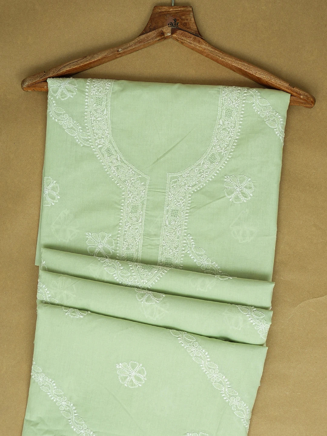 Ada Hand Embroidered Pista Green Cotton Lucknowi Chikankari Unstitched Men's Kurta Piece 01A706139