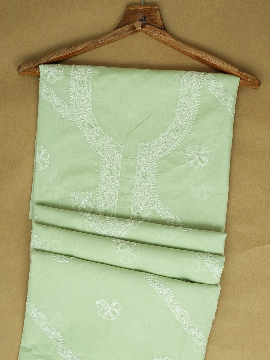 Ada Hand Embroidered Pista Green Cotton Lucknowi Chikankari Unstitched Men's Kurta Piece 01A706139