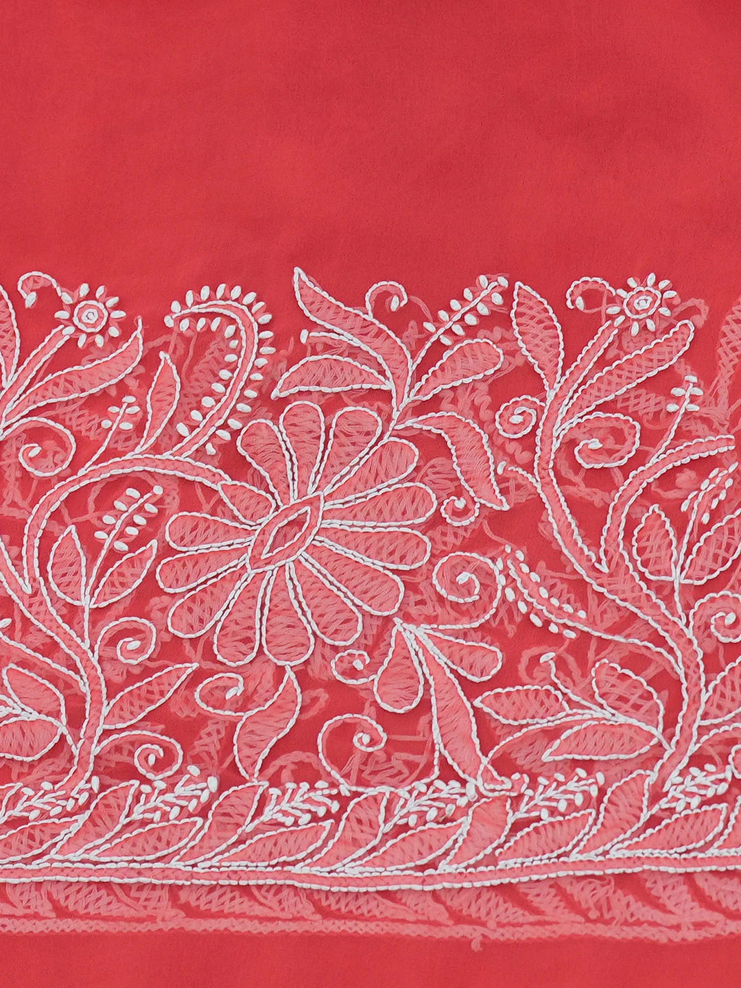 Ada Hand Embroidered Carrot Pink Georgette Lucknowi Chikankari Saree and Blouse 01A416801
