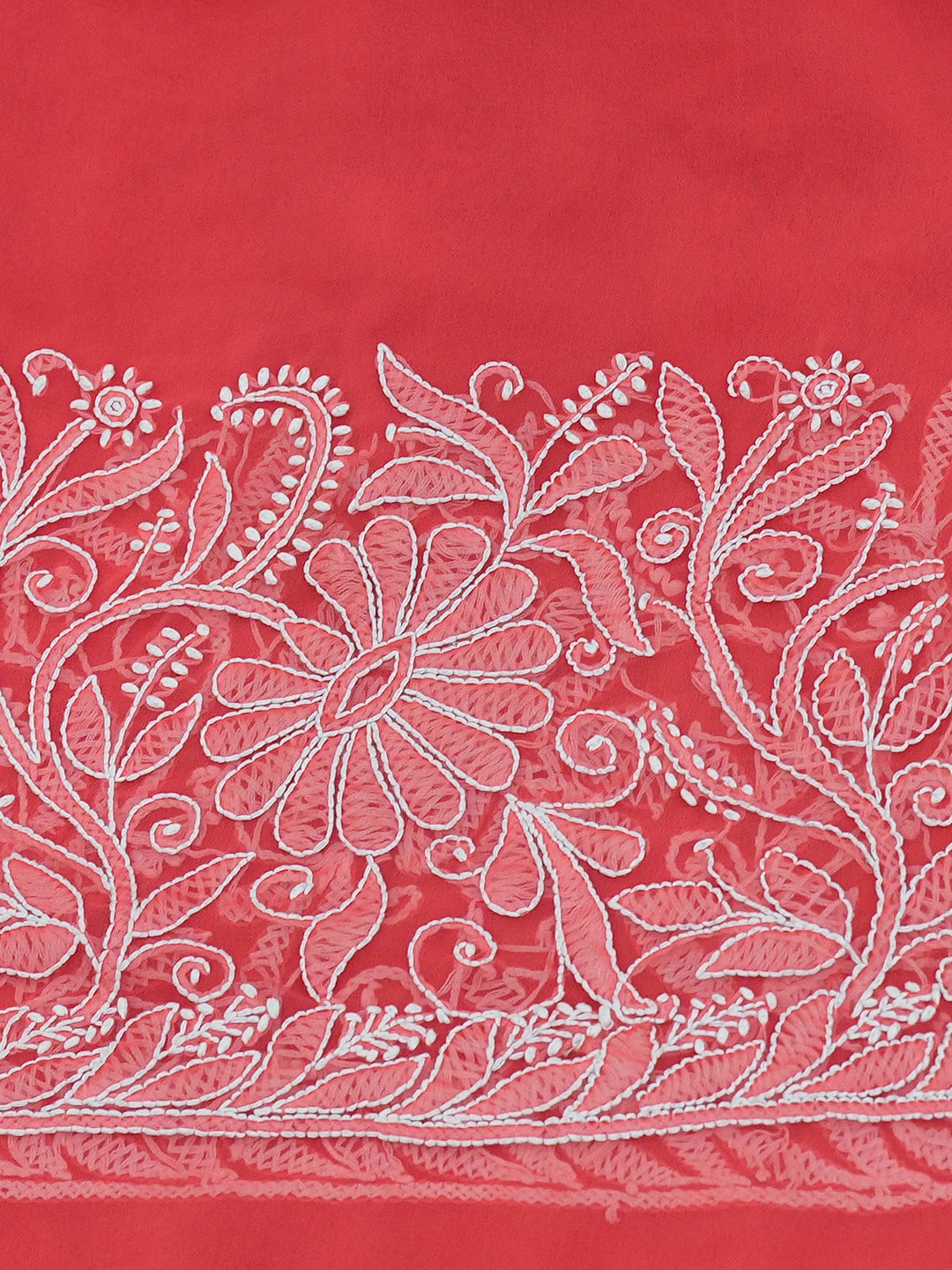 Ada Hand Embroidered Carrot Pink Georgette Lucknowi Chikankari Saree and Blouse 01A416801