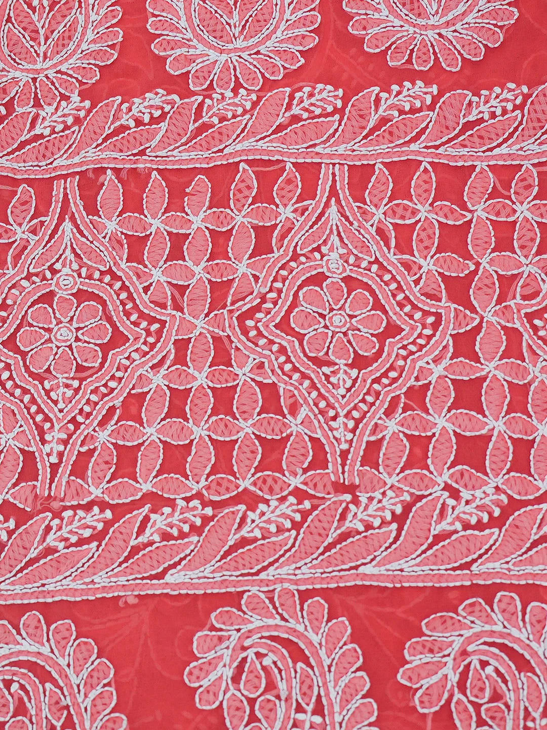 Ada Hand Embroidered Carrot Pink Georgette Lucknowi Chikankari Saree and Blouse 01A416801